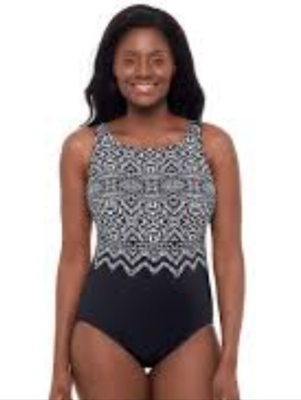 Longevity "Tribal Nights" Scoopback Black & White Patterned One-Piece Swimsuit